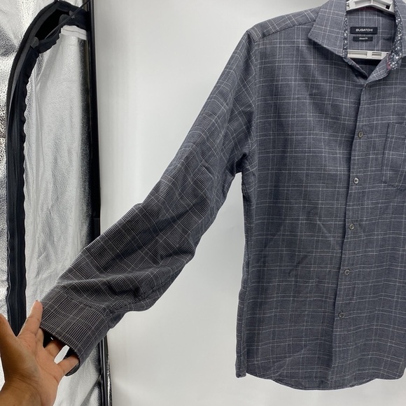 BUGATCHI classic fit side pocket mini plaid black blue button down wedding - Picture 6 of 9